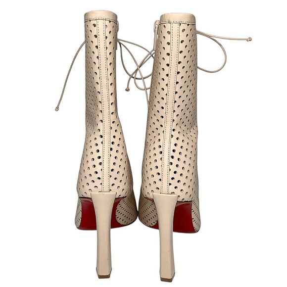 Christian Louboutin Open Condora Booty 100 Leche Leather Lace-Up Heel Boots 36.5 - Picture 6 of 11